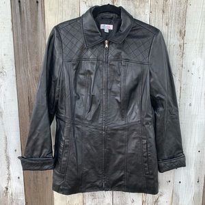 D&CO Leather Quilted Long Black Coat Zip Up